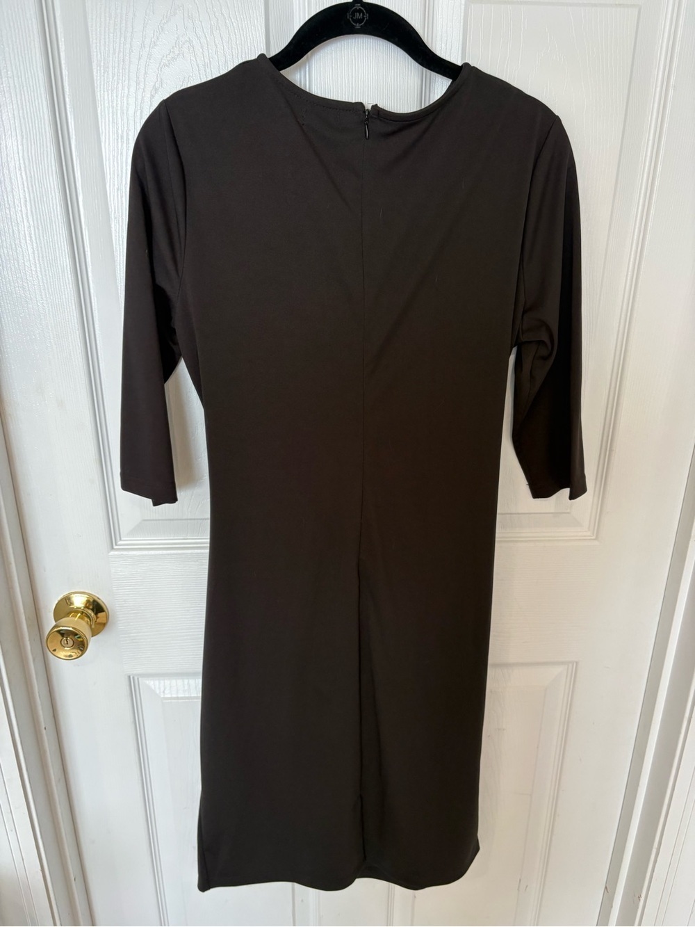 Black Ruched Midi Dress with Three-Quarter Sleeves - Picture 4 of 4